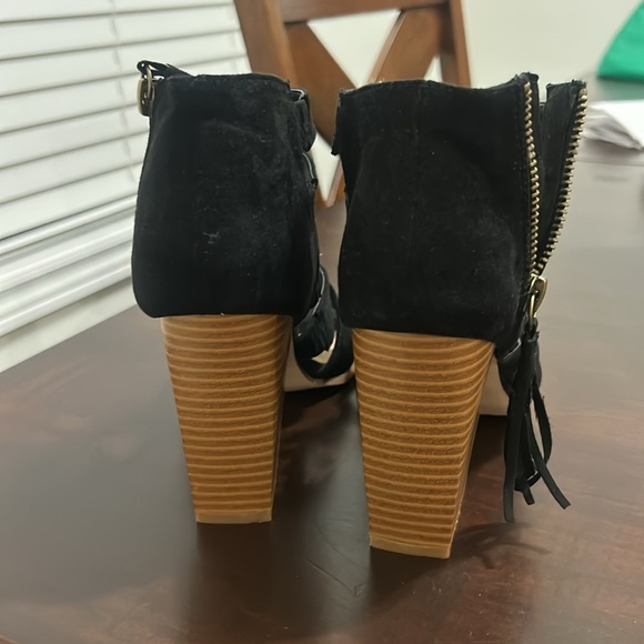 Just Fab Microfibre Strappy Open Toe Chunky Wooden Heels Sandals Black Size 8 - Picture 3 of 14